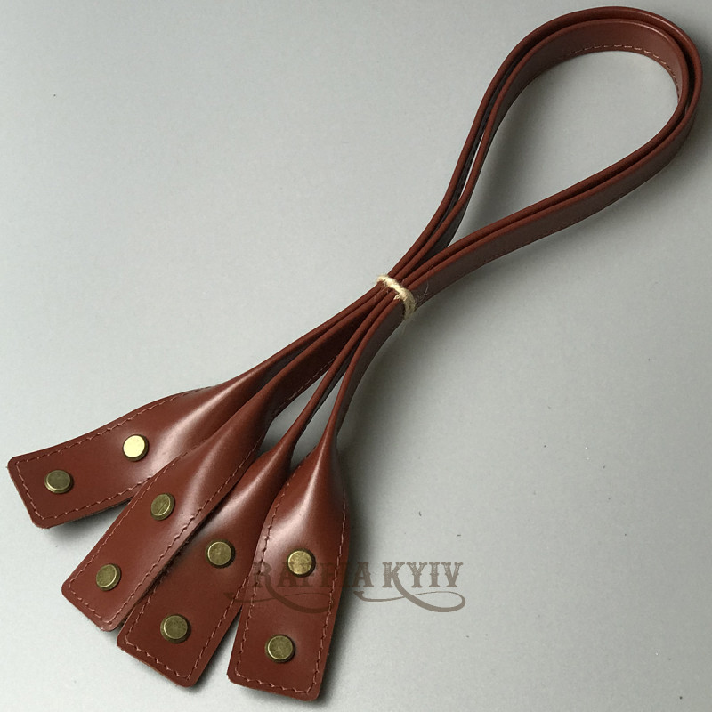 Cognac twisted leather handles with fixators for screws, 65×3 cm