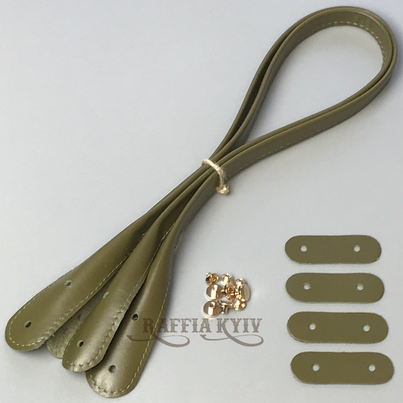 Olive twisted leather handles with fixators for screws, 65×3 cm