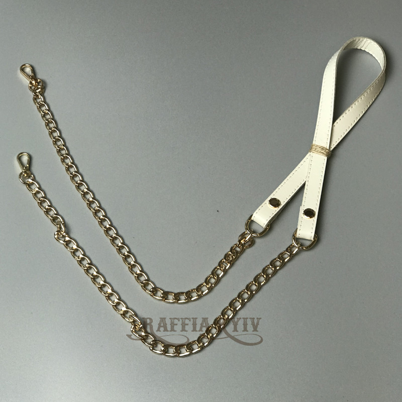 Ivory leather strap with chainlets, 120×1.5 cm