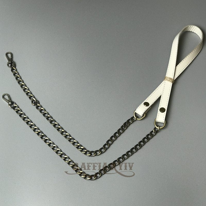 Ivory leather strap with chainlets, 120×1.5 cm