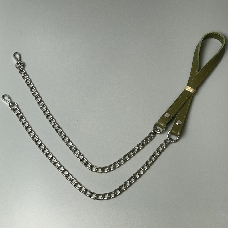 Олива шкіряний ремінець з ланцюжками, 120×1,5 см