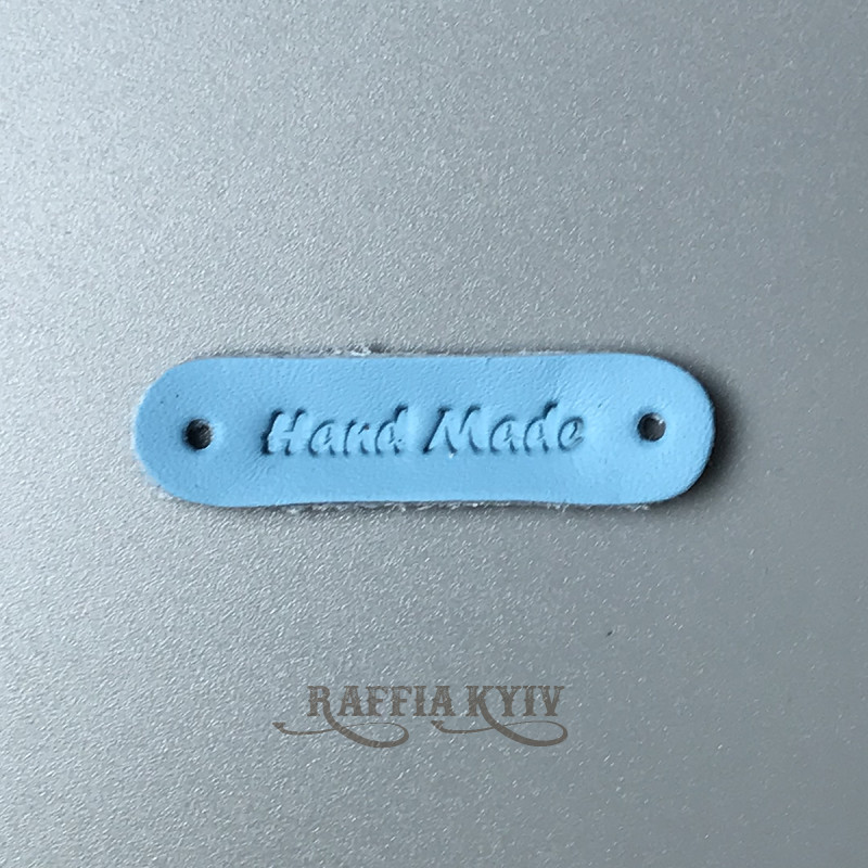 Blue leather tag Hand made, 45×12 mm