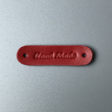 Красная кожаная бирка Hand made, 45×12 мм