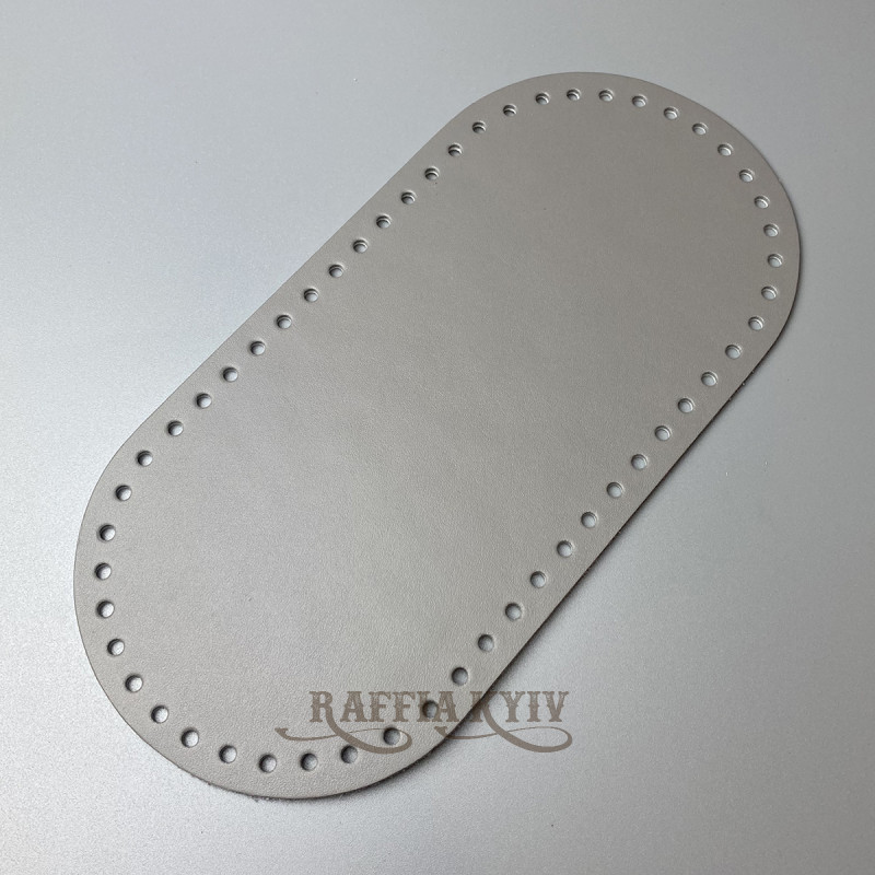 Light grey leather oval bottom, 25×12 cm