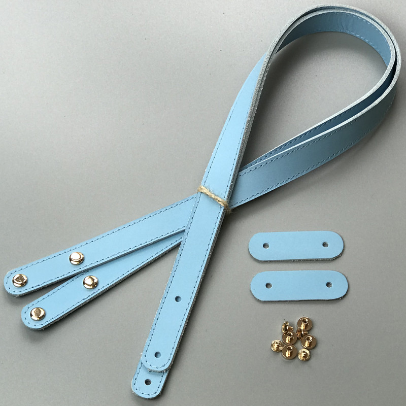 Голубые кожаные ручки с фиксаторами под винты, 71×2 см