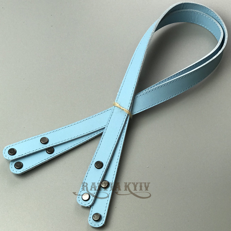 Blue leather handles with fixators for screws, 71×2 cm