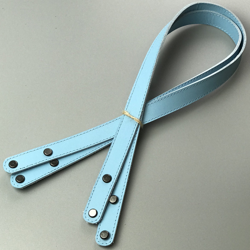 Blue leather handles with fixators for screws, 71×2 cm