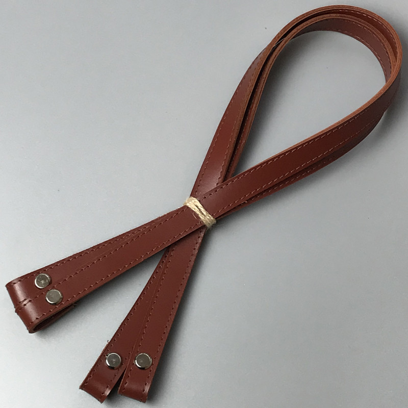 Cognac leather handles with bend on screws, 67×1.5 cm