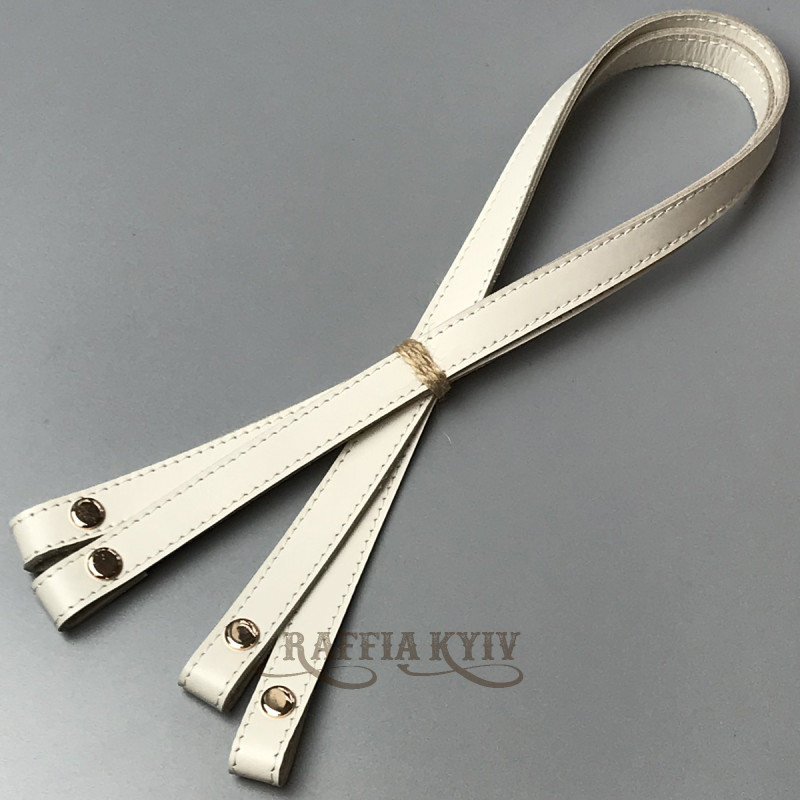 Ivory leather handles with bend on screws, 67×1.5 cm