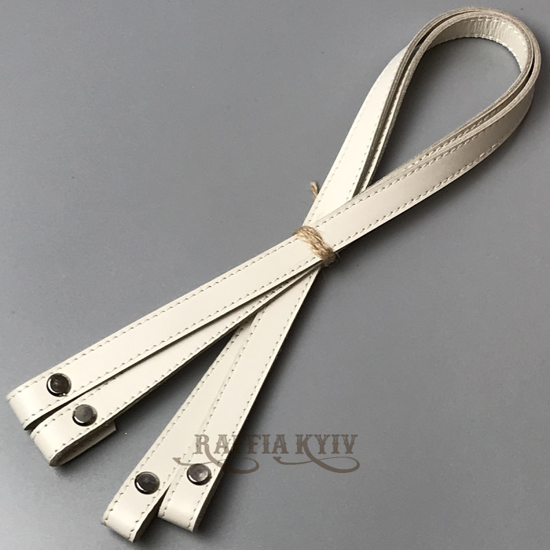 Ivory leather handles with bend on screws, 67×1.5 cm