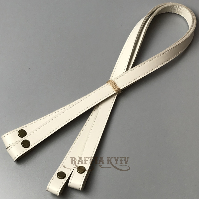 Ivory leather handles with bend on screws, 67×1.5 cm