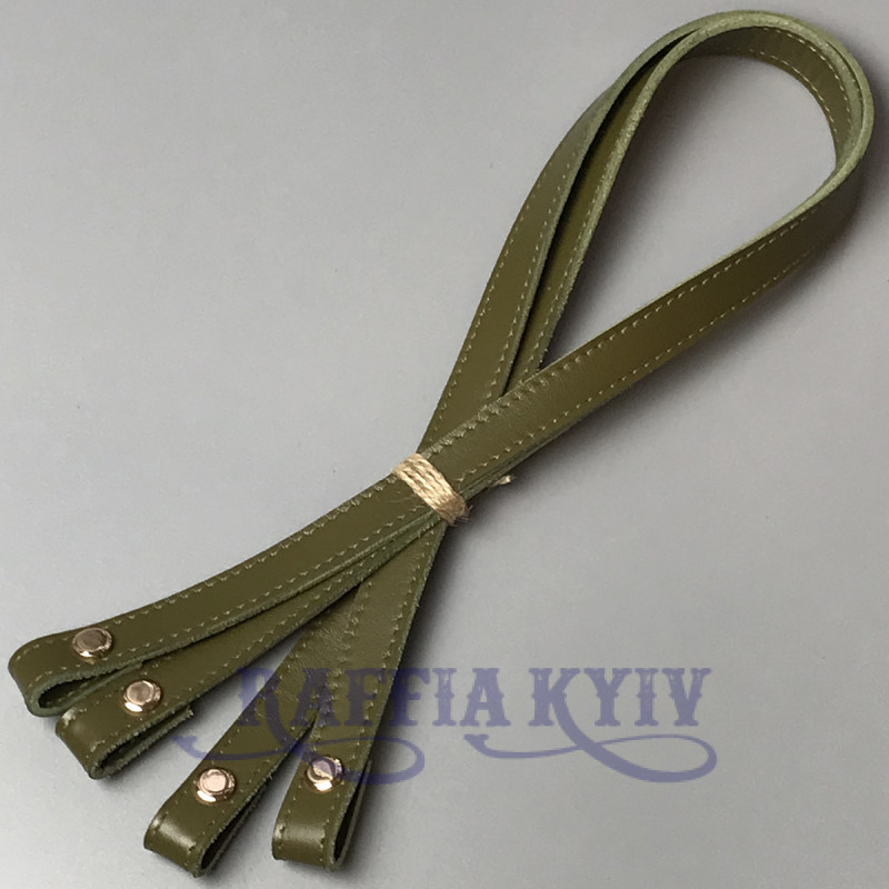 Olive leather handles with bend on screws, 67×1.5 cm