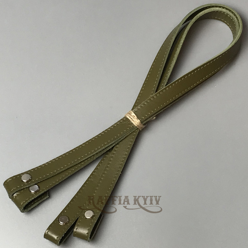 Olive leather handles with bend on screws, 67×1.5 cm