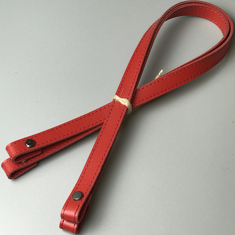 Red leather handles with bend on screws, 67×1.5 cm