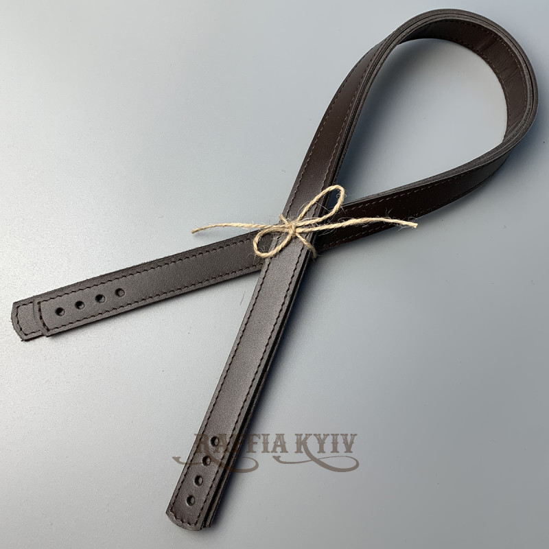 Chocolate sewn-on leather handles, 71×2 cm