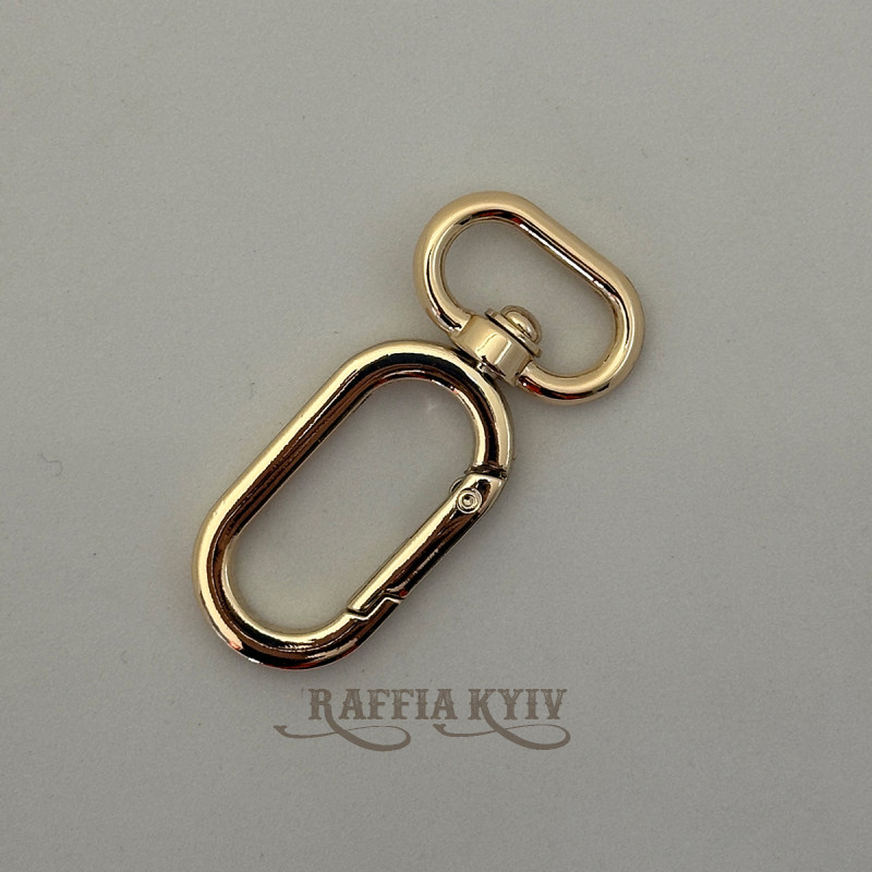 Oval carabiner, gold, 20×56 mm