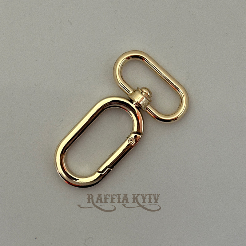 Oval carabiner, gold, 25×56 mm