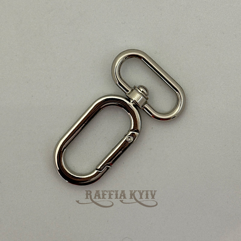 Oval carabiner, nickel, 25×56 mm