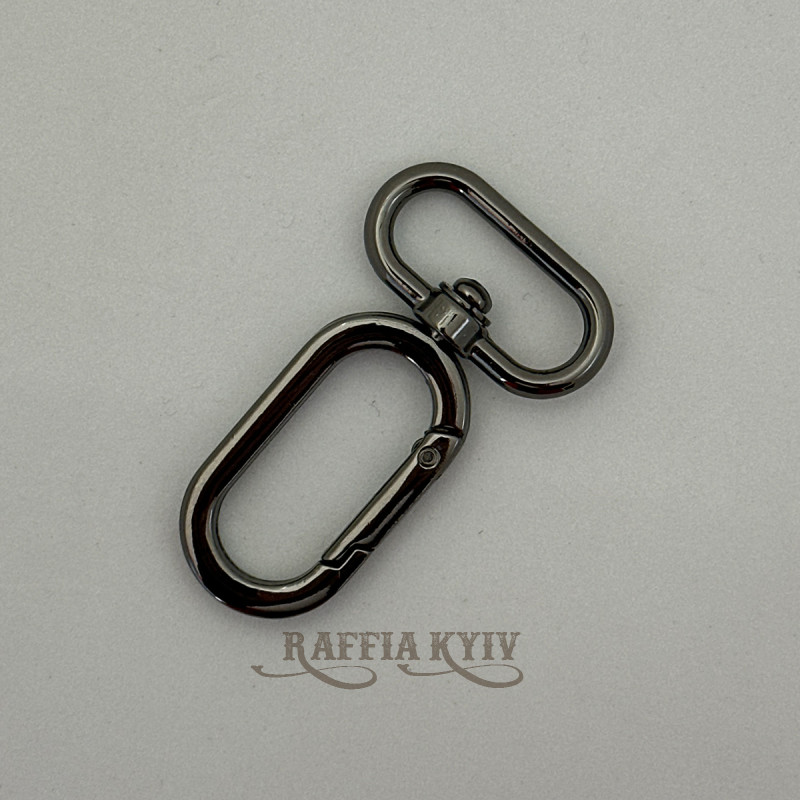 Oval carabiner, dark nickel, 25×56 mm