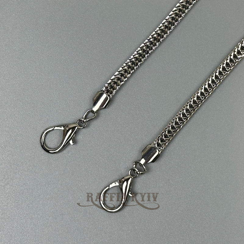 Steel chainlet "Flat snake" with carabiners, nickel, 8 mm