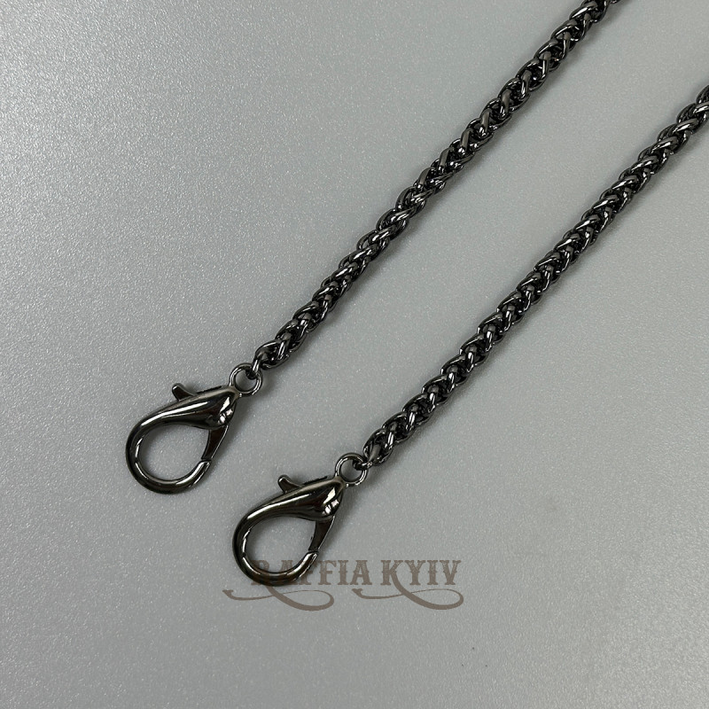 Steel chainlet "Spiga" with carabiners, dark nickel, 4 mm