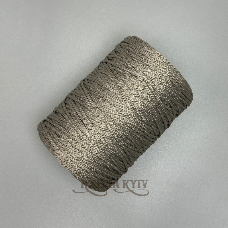 Пепельный полиэфирный шнур, 2 мм – мягкий и прочный для вязания сумок и аксессуаров