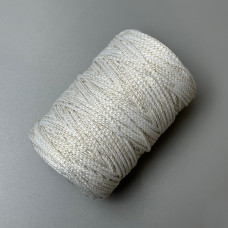 Білий з люрексом поліефірний шнур, 3 мм