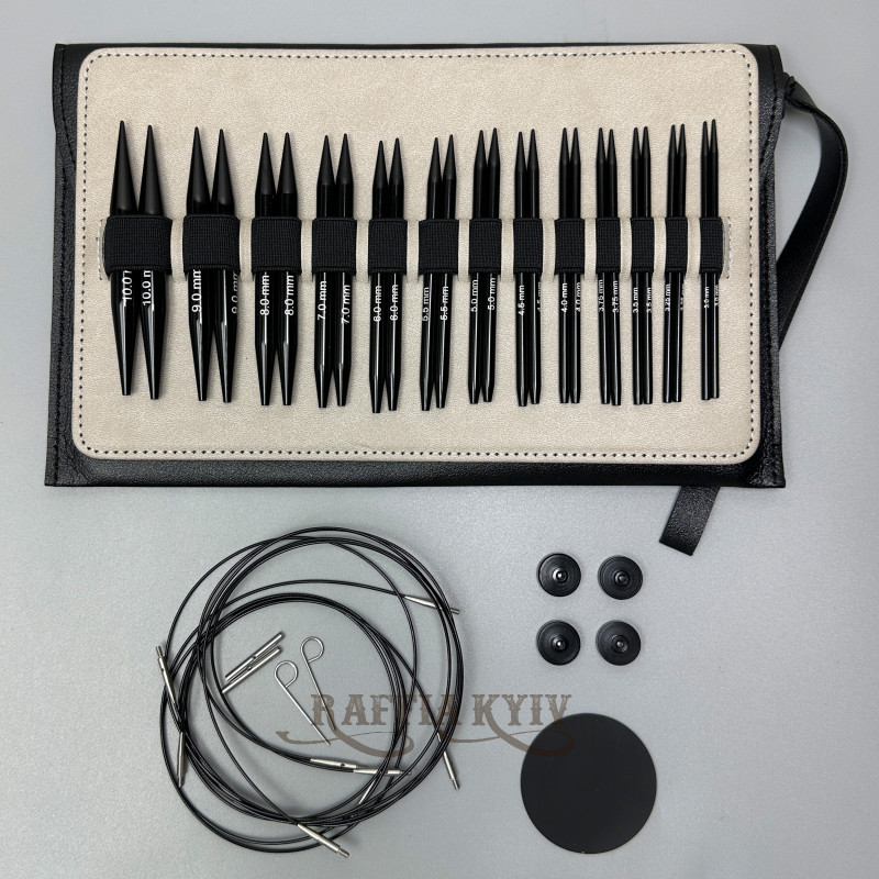 Набір змінних кругових спиць для в'язання у чорному чохлі (13 пар)