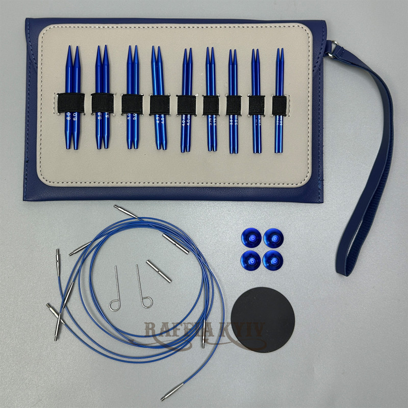 Набір змінних кругових спиць для в'язання у синьому чохлі (9 пар)