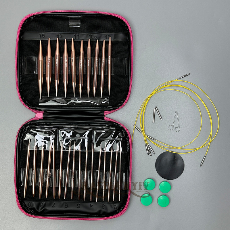 Набір змінних кругових спиць для в'язання у рожевому чохлі (13 пар)