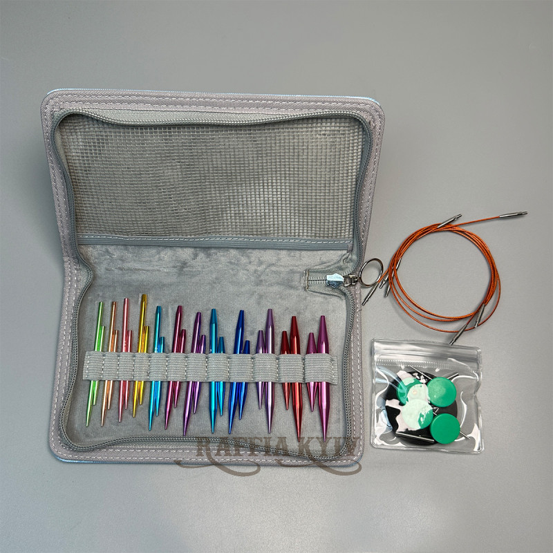 Interchangeable Circular Knitting Needle Set in a Blue Case (12 Pairs)