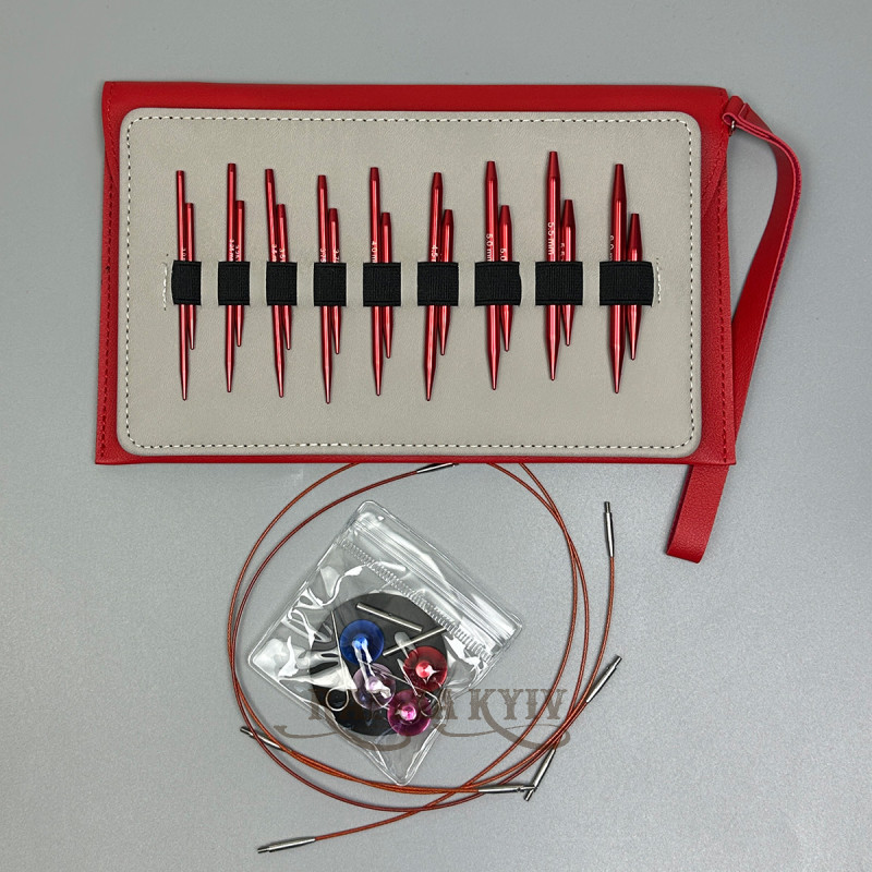Interchangeable Circular Knitting Needle Set in a Red Case (9 Pairs)