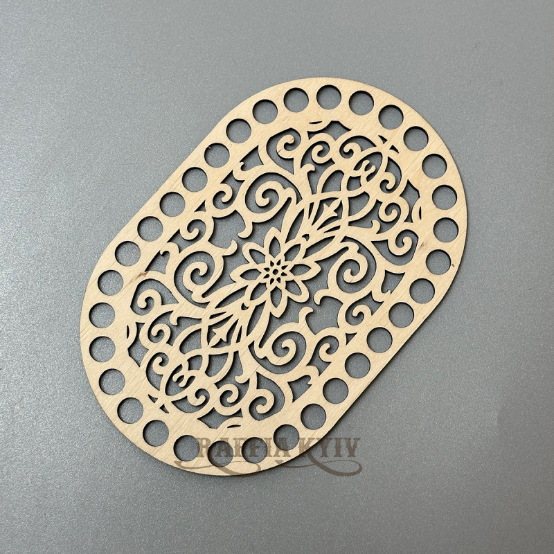 Openwork oval plywood bottom, 15×10 cm, model 209