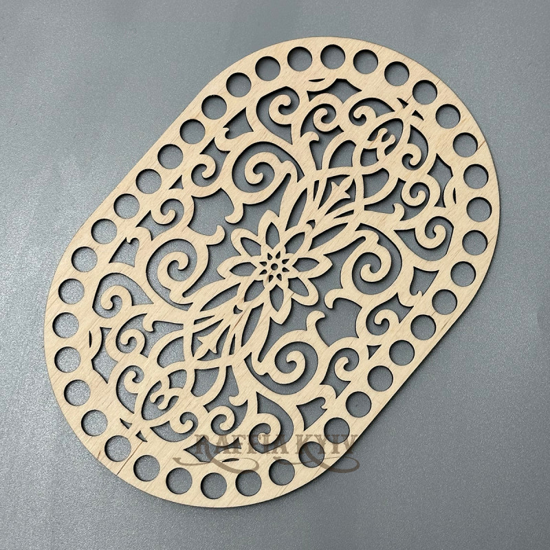 Openwork oval plywood bottom, 18×12 cm, model 209