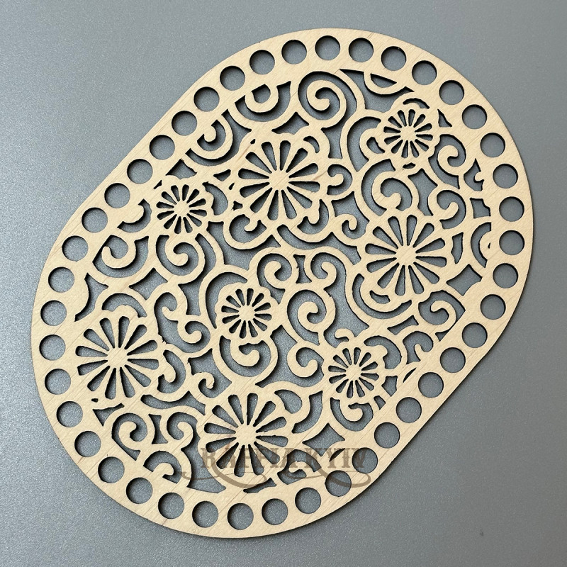 Openwork oval plywood bottom, 19×14 cm, model 227