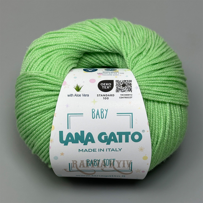 Lana Gatto Baby Soft Yarn 08386 (Verdino) — Light Green, 100% Extrafine Merino