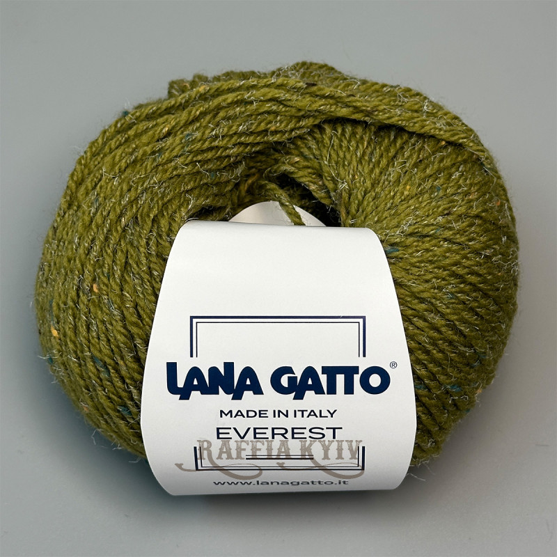 Lana Gatto Everest yarn 06964 (Oliva) — Light Olive, Tweed Wool