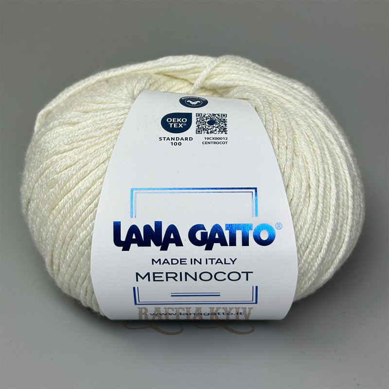 Lana Gatto Merinocot yarn 10001 (Bianco/Bianco) — White, Merino with Cotton