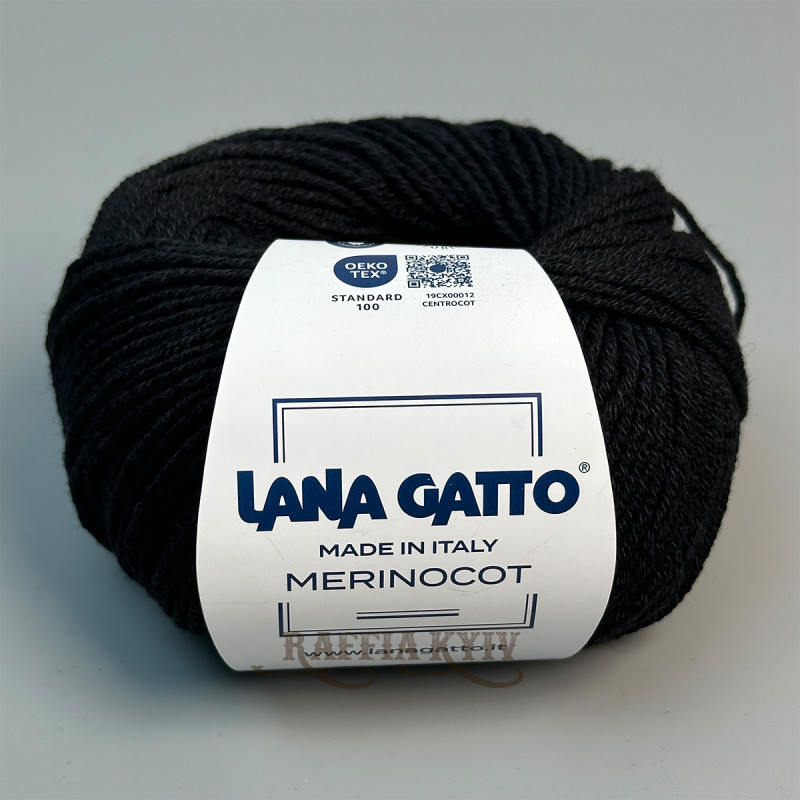 Пряжа Lana Gatto Merinocot 10008 (Nero/Rovigo) — черная, меринос с хлопком