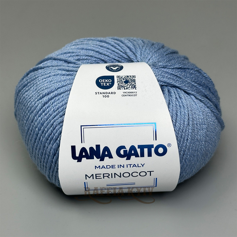 Lana Gatto Merinocot yarn 14342 (Ghiaccio/Gavard) — Ice, Merino with Cotton