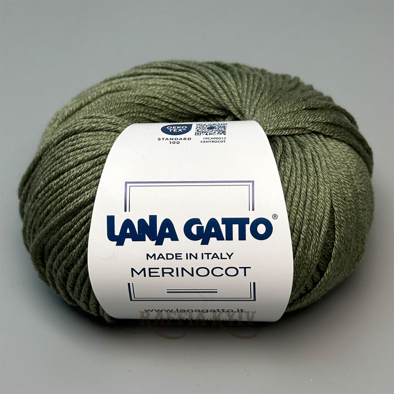 Lana Gatto Merinocot yarn 14569 (Verde/Viddalba) — Green, Merino with Cotton