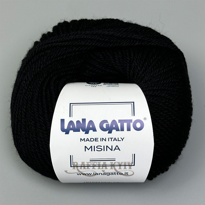 Lana Gatto Misina yarn 05000 (Nero) — Black, 100% wool