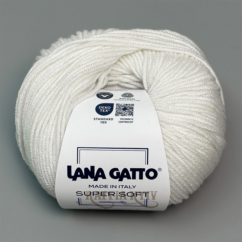 Lana Gatto Super Soft Yarn 10001 (Bianco) — White, 100% Extrafine Merino